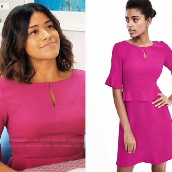 Peplum flounce dress in bright magenta 4P - Picture 2 of 7